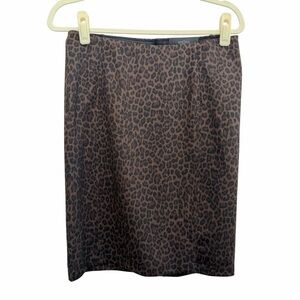 Liverpool Brown Leopard Print Knit Pencil Skirt NWT Size 6P Stretch Back Slit